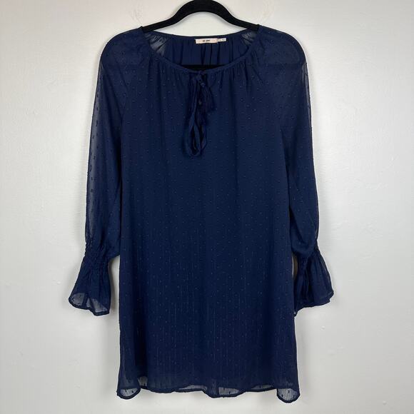 Francesca's Collections Mi Ami Womens Bell Sleeve Chiffon Shift Navy Dress Small - Picture 1 of 10